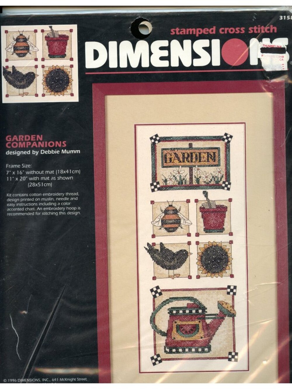 Dimensions Garden Companions Stamped Cross Stitch Kit By Debbie Mumm 1996 7x16